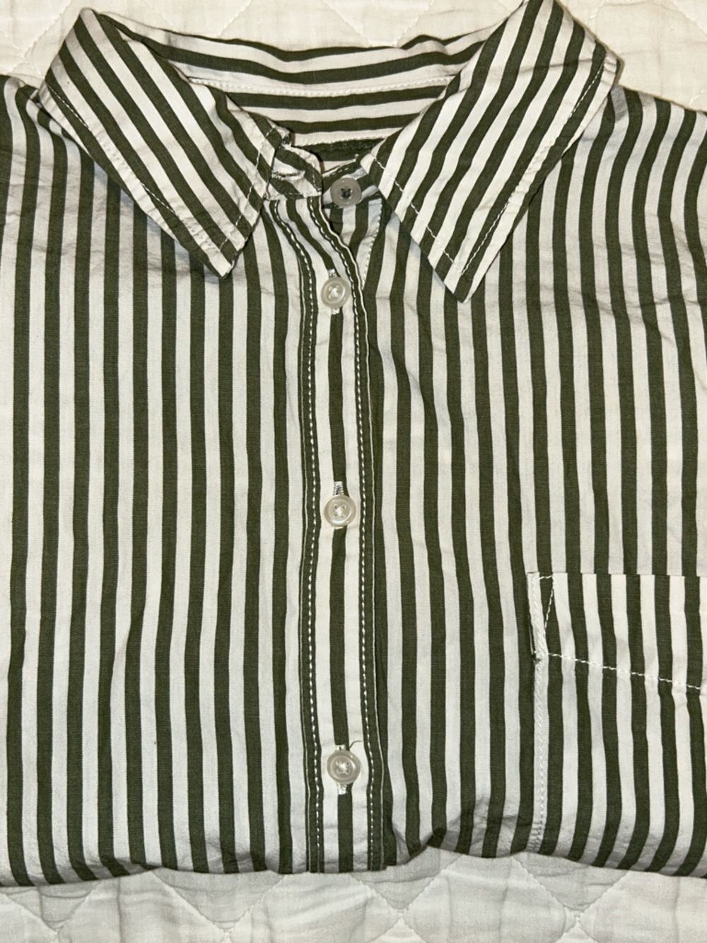 Maeve Olive and White Striped Women’s Button-Down Shirt - Picture 4 of 6